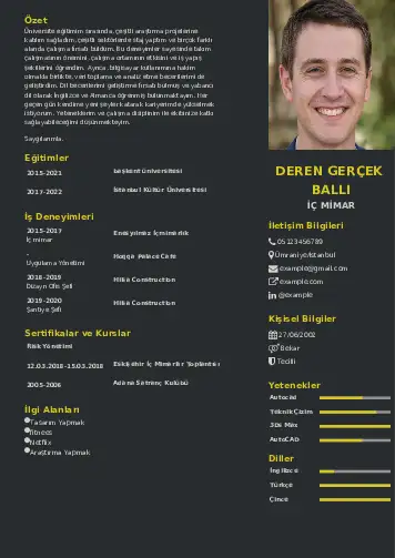 İç Mimar Cv Örnekleri cv indir